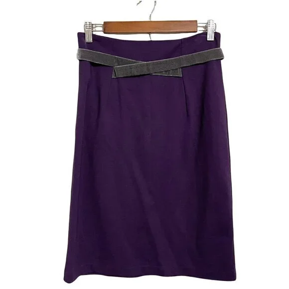 Girls From Savoy Anthropologie Women's Purple Velvet Ribbon Pencil Skirt Size 2 - Picture 2 of 9